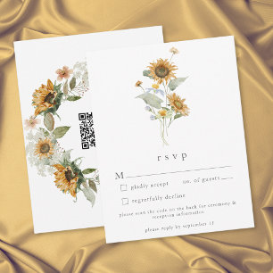 Rustieke bloemenzonnewilde bloem bruiloft QR RSVP Kaartje