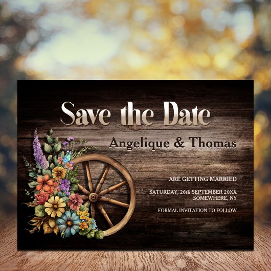 Rustieke bloemhuwelijk save the date