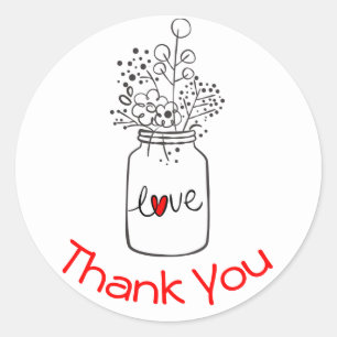 Rustieke bloemige bedank Mason Jar Bloem Rood Zwar Ronde Sticker