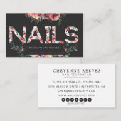 Rustieke bloemige belettering op zwart | Nagels Visitekaartje (Voorkant / Achterkant)