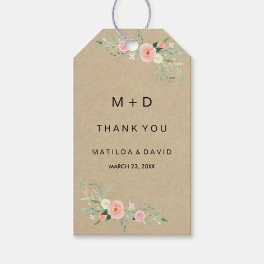 Rustieke bloemige boho bedankkaartjes voor trouwca cadeaulabel (Voorkant)