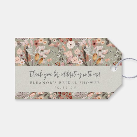 Rustieke Bloemige Boho Bruiloft Feest Dank Je Cadeaulabel (Voorkant (Horizontaal))