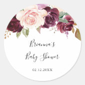 Rustieke bloemige botanische baby shower favor ronde sticker (Voorkant)