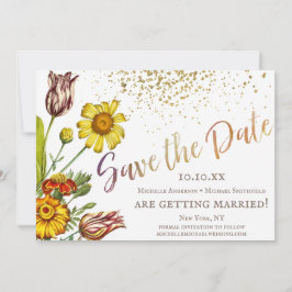 Rustieke bloemige botanische zonnebloem save the d date