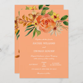 Rustieke Bloemige Bruiloft Herfst Aquarel Uitnod Kaart