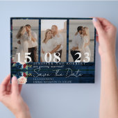 Rustieke bloemige fotocollage Save the Date kaart (Hand)