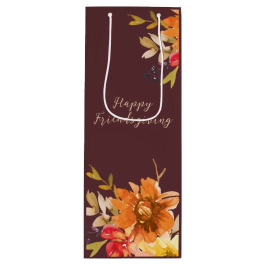 Rustieke bloemige Friendsgiving Wijn Cadeautas (Voorkant)