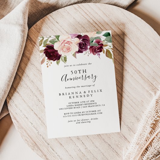 Rustieke bloemige gebloei 50ste huwelijksverjaarda kaart