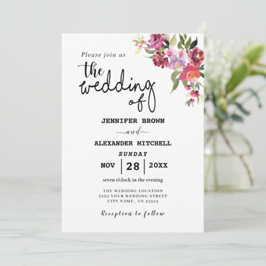 Rustieke Bloemige Geometrische QR Code Trouwen All Kaart (Staand voorkant)