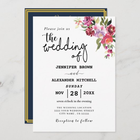 Rustieke Bloemige Geometrische QR Code Trouwen All Kaart (Voorkant / Achterkant)