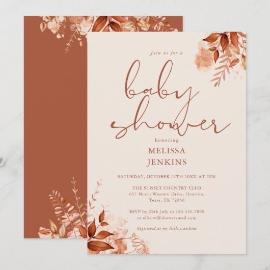 Rustieke bloemige herfst baby shower kaart (Voorkant / Achterkant)