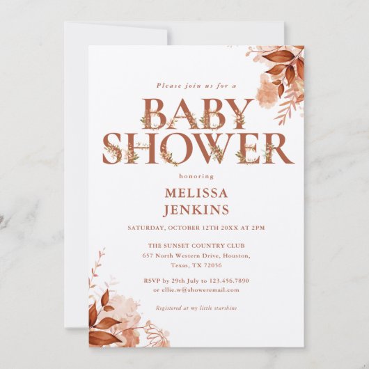 Rustieke bloemige herfst baby shower kaart (Voorkant)