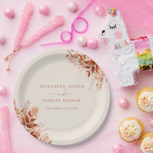 Rustieke bloemige herfstbruiloft papieren bordje (Feest)