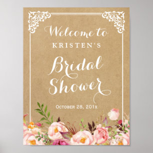 Rustieke bloemige kraft uitstraling   Bruiloftsbor Poster