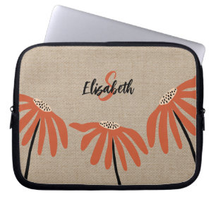 Rustieke bloemige monogram naam oranje zwart tan laptop sleeve