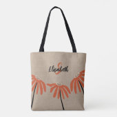 Rustieke bloemige monogram naam oranje zwart tan tote bag (Achterkant)