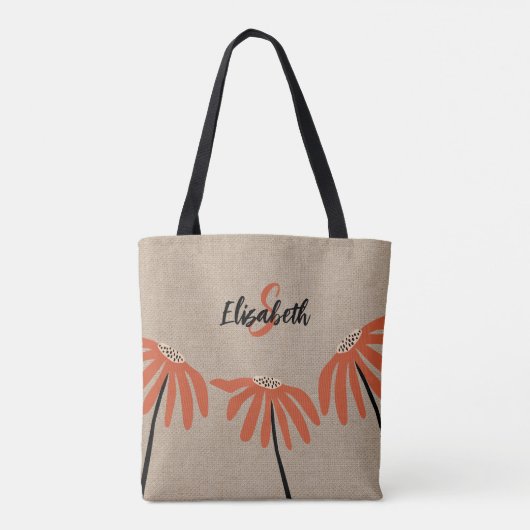 Rustieke bloemige monogram naam oranje zwart tan tote bag (Achterkant)