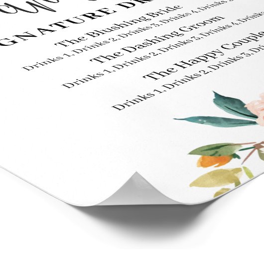 Rustieke bloemige mr en mrs signature drankjes bor poster (Hoek)