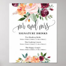 Rustieke bloemige mr en mrs signature drankjes bor