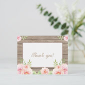Rustieke bloemige oude houten trouw bedankje briefkaart (Staand voorkant)