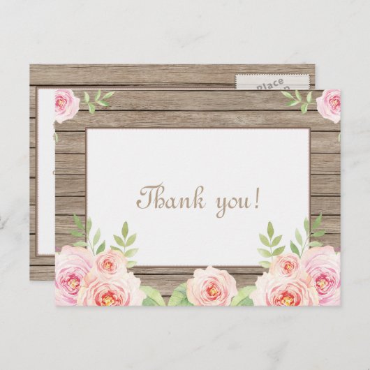 Rustieke bloemige oude houten trouw bedankje briefkaart (Voorkant / Achterkant)