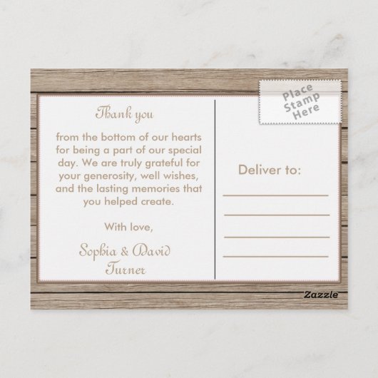Rustieke bloemige oude houten trouw bedankje briefkaart (Achterkant)