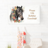 Rustieke bloemige paard 12e verjaardag spandoek (Insitu)