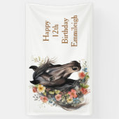 Rustieke bloemige paard 12e verjaardag spandoek (Verticaal)