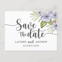 Rustieke bloemige paarse Save the Date-ansichtkaar Briefkaart