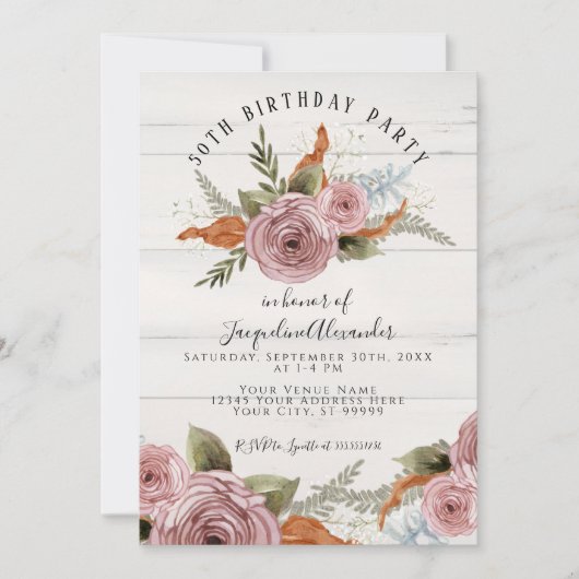 Rustieke bloemige pioenroos stoffig roze waterverf kaart (Voorkant)