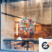 Rustieke bloemige rode kerstkrans fijne feestdagen raamsticker (Cafe Raam)