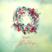 Rustieke bloemige rode kerstkrans fijne feestdagen raamsticker (Vel 3)