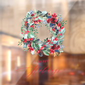 Rustieke bloemige rode kerstkrans fijne feestdagen raamsticker (Vel 2)