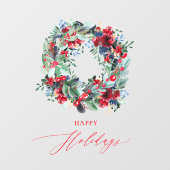 Rustieke bloemige rode kerstkrans fijne feestdagen raamsticker (Vel)