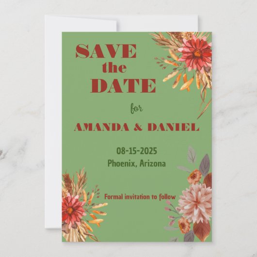 Rustieke bloemige Save the Date uitnodiging (Voorkant)