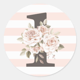 Rustieke bloemige shabby chic rozen 1e verjaardags ronde sticker