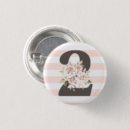 Rustieke bloemige shabby chic rozen 2e verjaardags ronde button 3,2 cm