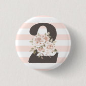 Rustieke bloemige shabby chic rozen 2e verjaardags ronde button 3,2 cm (Voorkant)