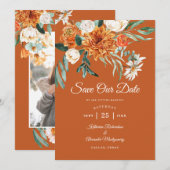 Rustieke bloemige terracotta herfst foto bruiloft save the date (Voorkant / Achterkant)