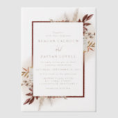 Rustieke bloemige terracotta pampagras boho bruilo vellum uitnodigingen (Voorkant)