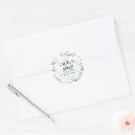Rustieke bloemige waterverf trouwkaart stoffig bla ronde sticker