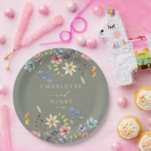 Rustieke bloemige wilde bloemen Eenvoudig groene t Papieren Bordje (Feest)