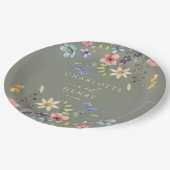 Rustieke bloemige wilde bloemen Eenvoudig groene t Papieren Bordje (Gekanteld)