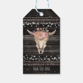 Rustieke bloemkoe skull boho chic aangepast feest cadeaulabel
