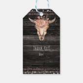 Rustieke bloemkoe skull boho chic aangepast feest cadeaulabel (Achterkant)