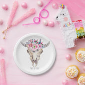 Rustieke bloemkoe skull boho chic aangepast feest papieren bordje (Feest)