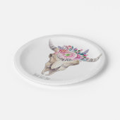 Rustieke bloemkoe skull boho chic aangepast feest papieren bordje (Gekanteld)