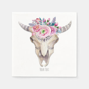 Rustieke bloemkoe skull boho chic aangepast feest servet