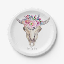 Rustieke bloemkoe skull boho chic aangepaste party papieren bordje