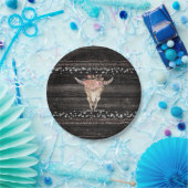 Rustieke bloemkoe skull boho chic aangepaste party papieren bordje (Feest)